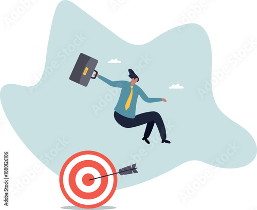 A businessman in a suit with a briefcase. Concept of achieving a set goal.