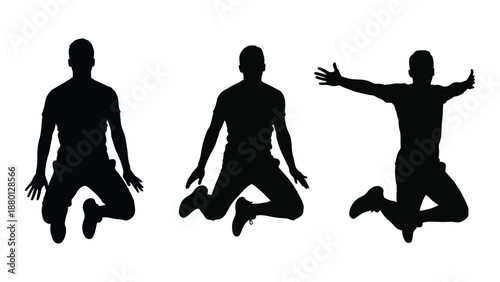 Silhouettes of three people in dynamic poses showcasing movement and energy