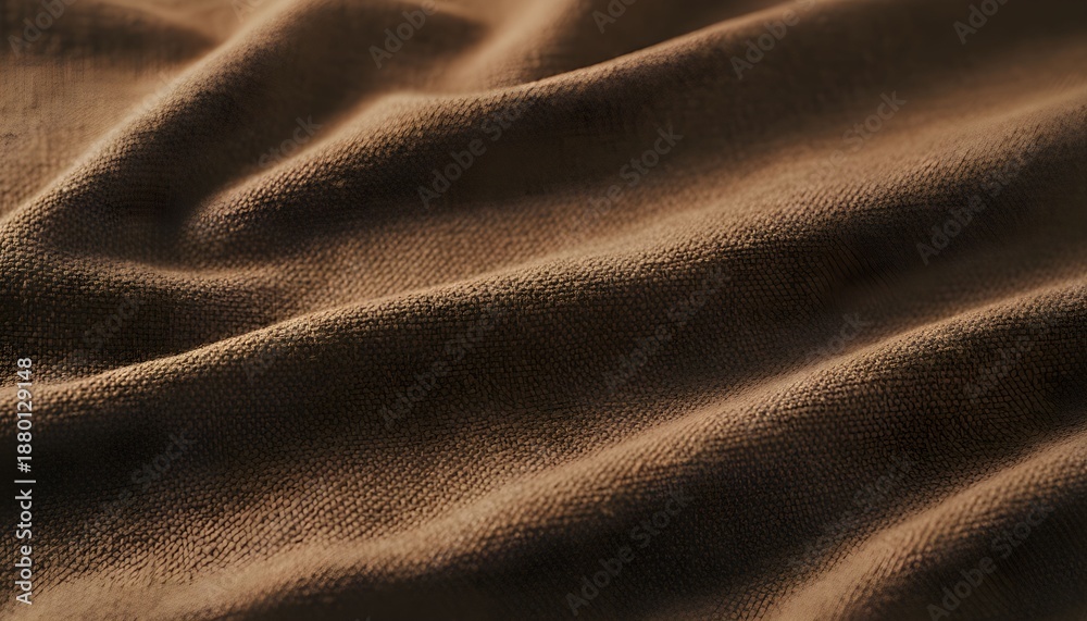 Obraz premium A brown fabric surface with wavy folds and creases closeup