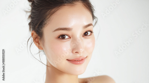 透明感のある美しい肌を持つ若い女性
