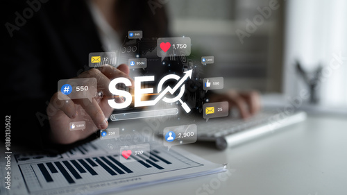 Schilderij op canvas Social media marketing strategy with engagement metrics