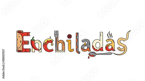 Savory enchiladas word design with rolled tortilla motifs