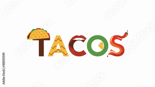 Zesty tacos word art with shell and lime elements
