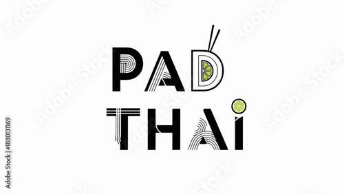 Zingy pad thai word art with chopsticks and lime