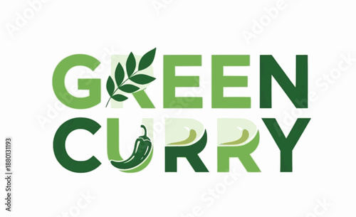 Vibrant green curry typography with leaf and chili elements