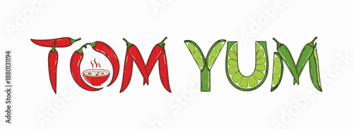 Hot tom yum illustration incorporating bowl and chili