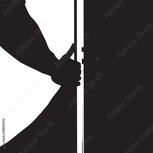 Silhouette of a hand reaching through a slightly cracked or open door