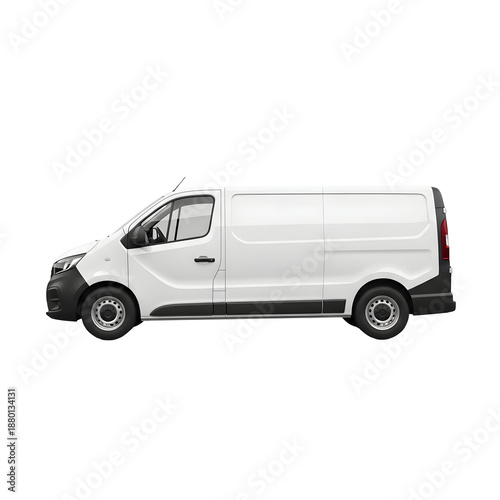 Modern white cargo van with black trim on transparent background. on transparent background