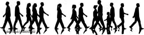 Silhouette of a diverse group of people walking together in unity