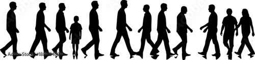 Silhouette of a diverse group of people walking together in unity