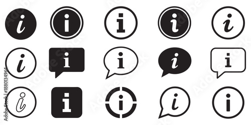 Black-and-White Information Icon Set for UI and UX Design.