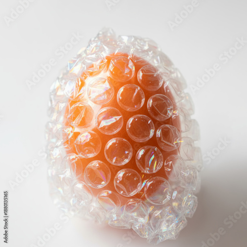 Creative orange easter egg wrapped in plastic bubble wrap for protection concept