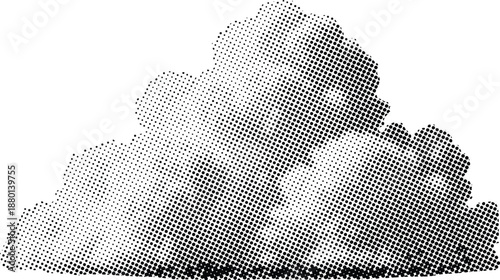 Retro halftone cloud silhouette with vintage dot pattern for graphic design and comic style background elements providing artistic weather illustration for creative media projects and layouts now