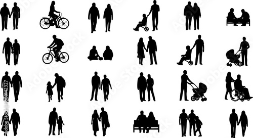 Top view of architectural people vector silhouettes for landscape and architectural designs, white background