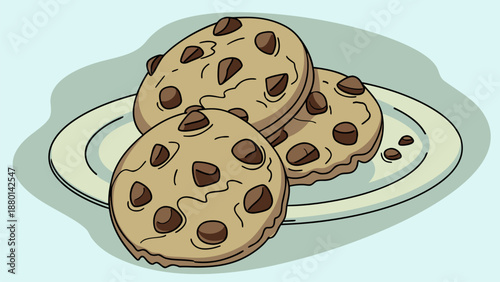 Delicious Chocolate Chip Cookies on Plate Illustration