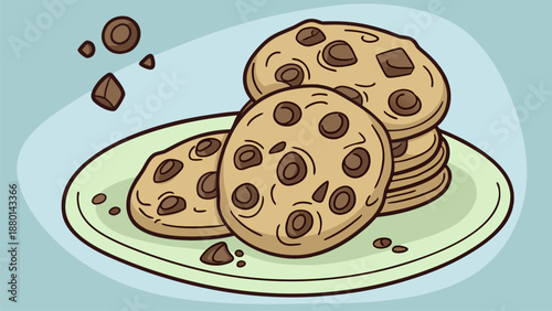 Chocolate Chip Cookies on Plate Illustration