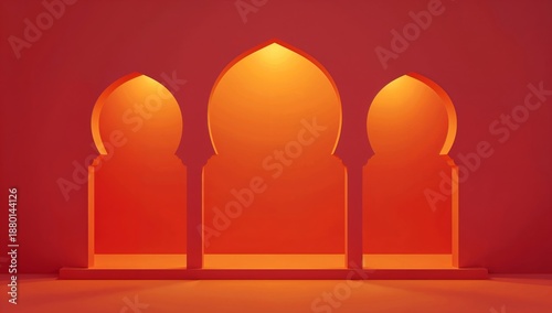 Three Arches in an Orange Room Create a Striking Visual Effect in an Indoor Space