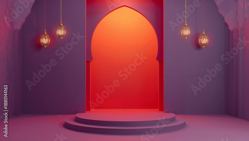 Three Arches in an Orange Room Create a Striking Visual Effect in an Indoor Space