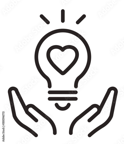 電球とハート。インスピレーション、思いやり、節電、省エネのアイコン。