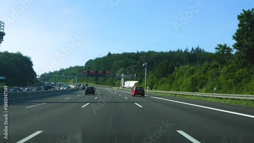 Street view of German autobahn or highway, freeway driving on the A8 in Baden-Württemberg to Stuttgart as time lapse 