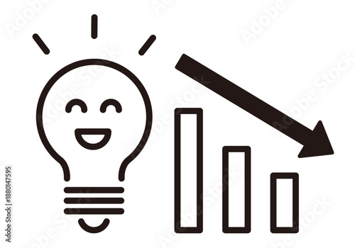 電気代、光熱費のイラスト。電球のアイコン。節電、電力、生活費のデザイン。