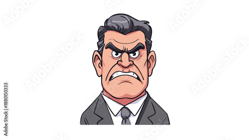 Angry Boss Cartoon on White Background with Outline