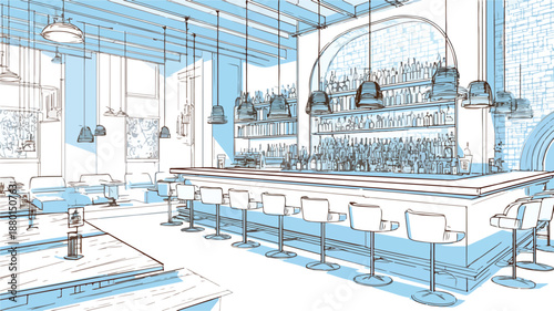 Vibrant Bar and Nightclub Design Concept Vector Art and Illustration
