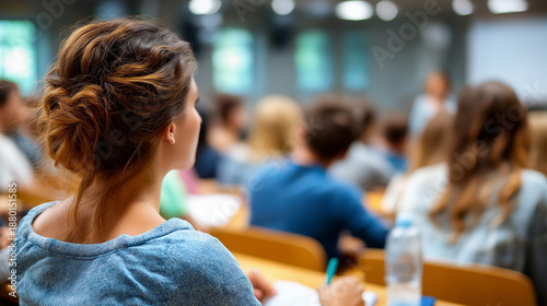 Wallpaper Mural Lecture on education with students engaged in learning, faceless audience, university lecture hall, academic instruction, higher education, defocused classroom perspective, with co Torontodigital.ca