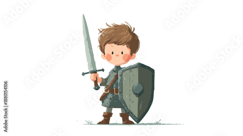 Brave Young Knight with Shield and Sword Vector Illustration for Stock Photos