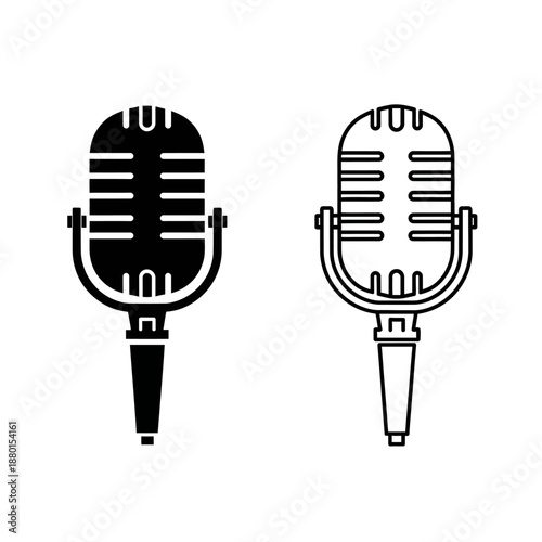 Vintage microphone icon designs in black and white