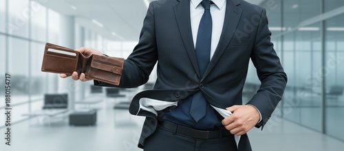 Broke - man with empty wallet has no money - poverty and penniless