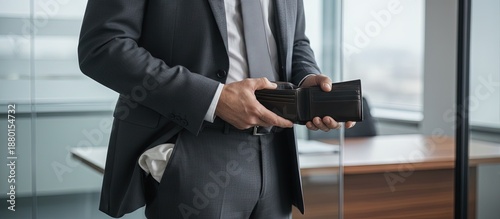 Broke - man with empty wallet has no money - poverty and penniless