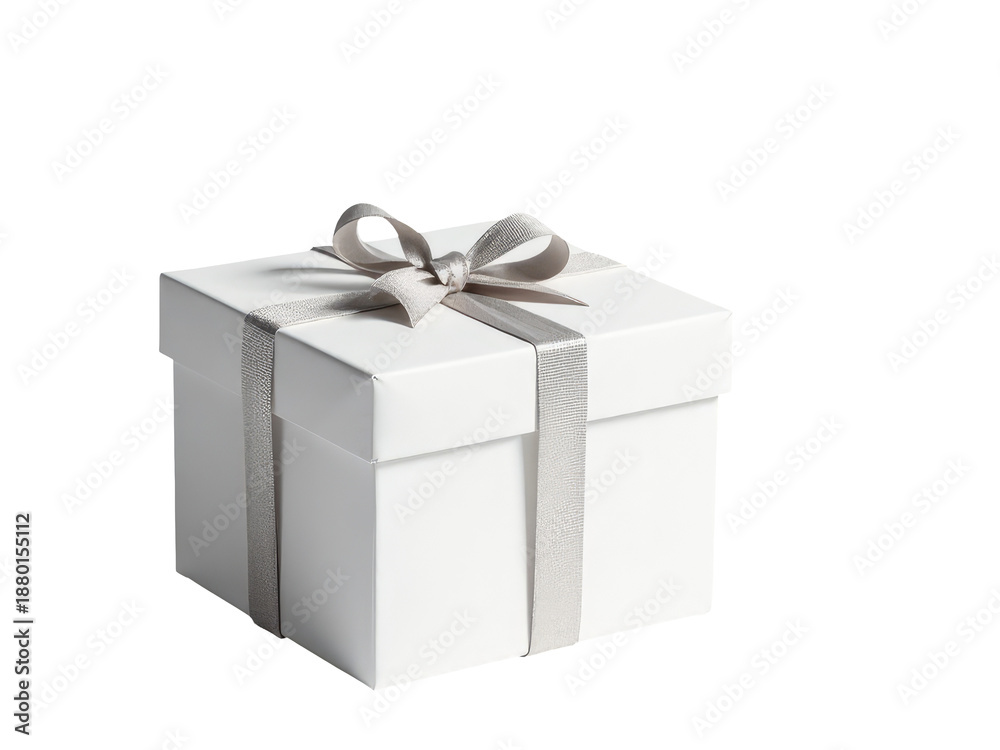 Obraz premium A beautifully wrapped gift box with a shiny silver bow, perfect for special occasions and celebrations