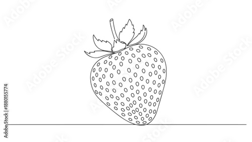 A vibrant one line art illustration of a fresh strawberry, drawn with continuous, flowing lines, showcasing its unique beauty