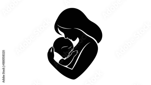 Mother tenderly holding her newborn baby in a loving embrace illustration