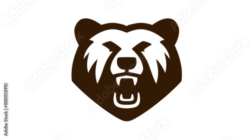 Aggressive bear head illustration in stylized graphic vector format, depicting a roaring grizzly animal symbol of strength and power.