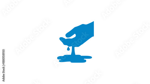 Blue graphic icon symbolizing water conservation, hand holding a precious drop, saving natural resources for environmental protection