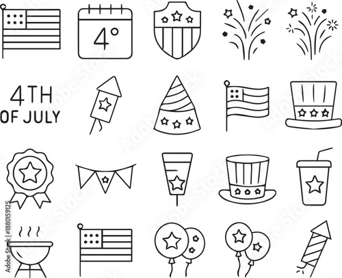 4th of july icon set
