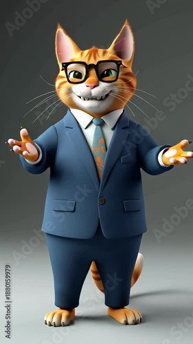 A charming cat with glasses in business clothes