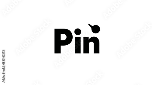 Minimalist black text 'Pin' with creative location marker dot on white, modern graphic design element, concept of pointer.