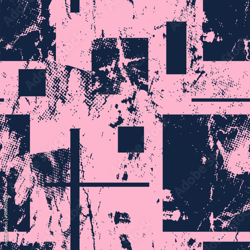 Abstract Grunge Seamless Pattern with Chaotic Squares