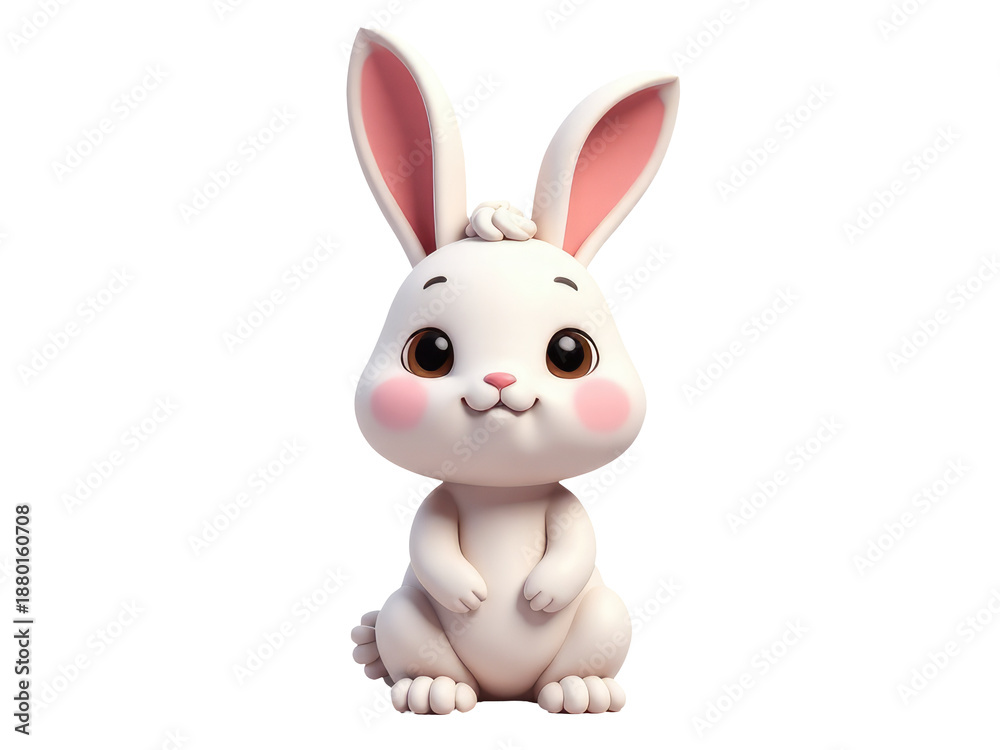 Fototapeta premium A small white rabbit sits on its hind legs, looking alert