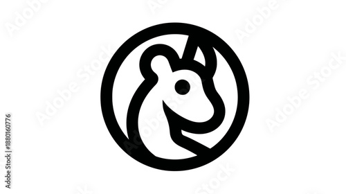 Minimalist stylized gazelle or antelope head icon in a circle. Simple black line art animal symbol logo element illustration.