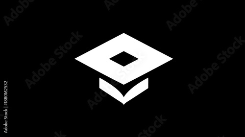 Minimalist white graduation cap icon on black background representing education, academic achievement, success, learning, and higher studies.