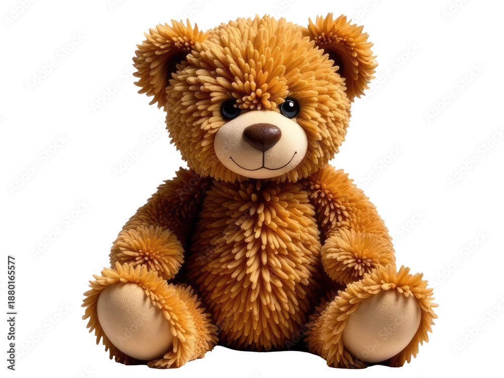 Obraz premium A cute brown bear sits on a plain white surface, ready for play or display
