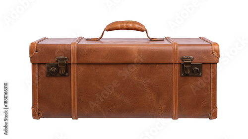 isolated old vintage brown leather suitcase on a transparent background