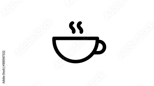 Steaming hot coffee or tea cup icon. Simple black outline graphic for cafe, beverage, morning drink. Minimalist vector illustration.