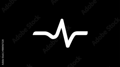 Abstract White Waveform Signal Line on Black Background. Minimalist Graphic Element for Technology, Health, Sound, and Data Concepts.
