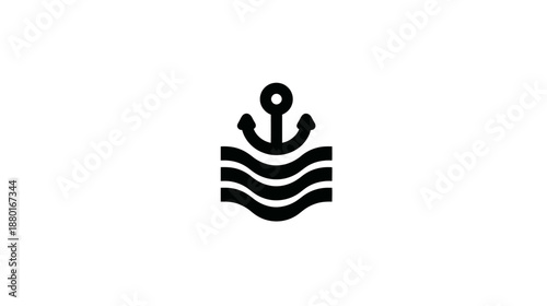 Anchor in water icon, nautical maritime symbol for sea travel, stability, security, and adventure, vector illustration