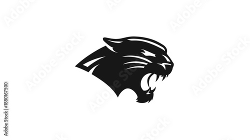 Fierce black panther head roaring, an aggressive wild cat predator mascot or symbol representing strength and power.